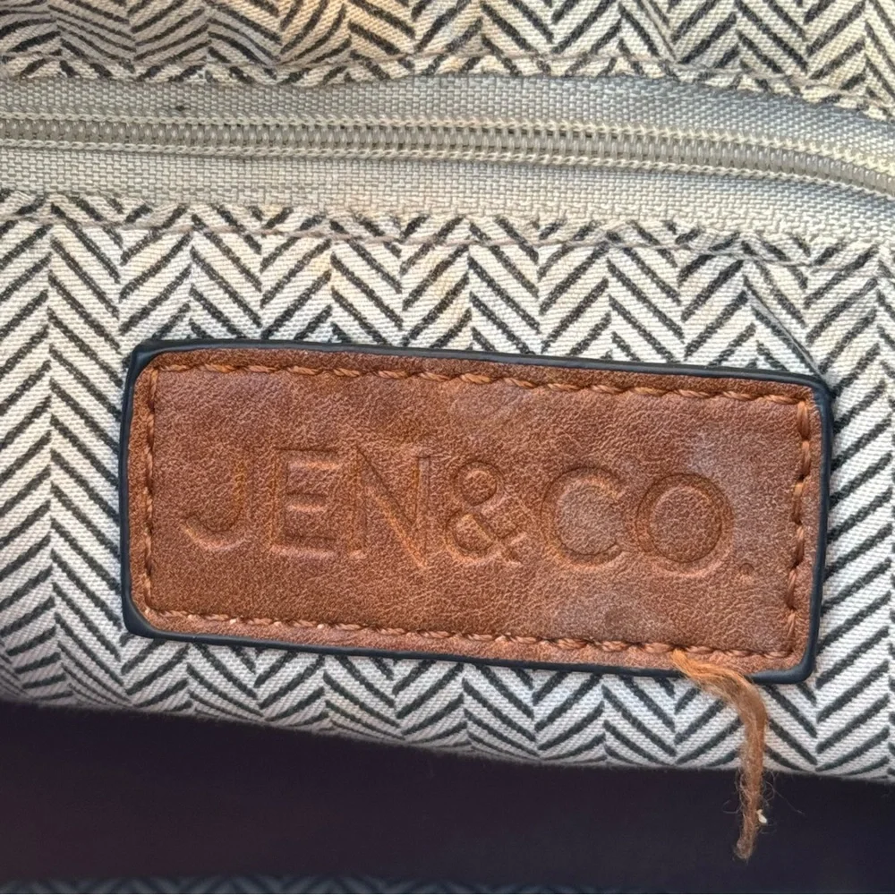 JEN & CO Woven Textured Tote Bag Pink Brown Crossbody Vegan Leather